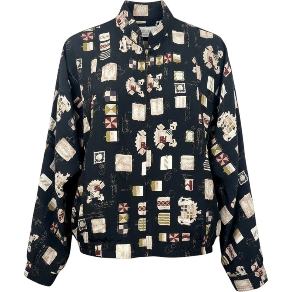 Da Rue Womens Large Vintage Zip Jacket Heraldic Crest Print Full‎ Zip